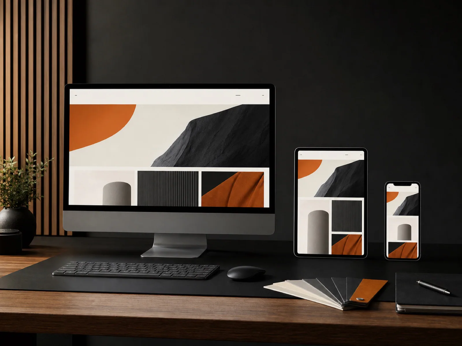 A coordinated website presented across desktop, tablet, and mobile screens