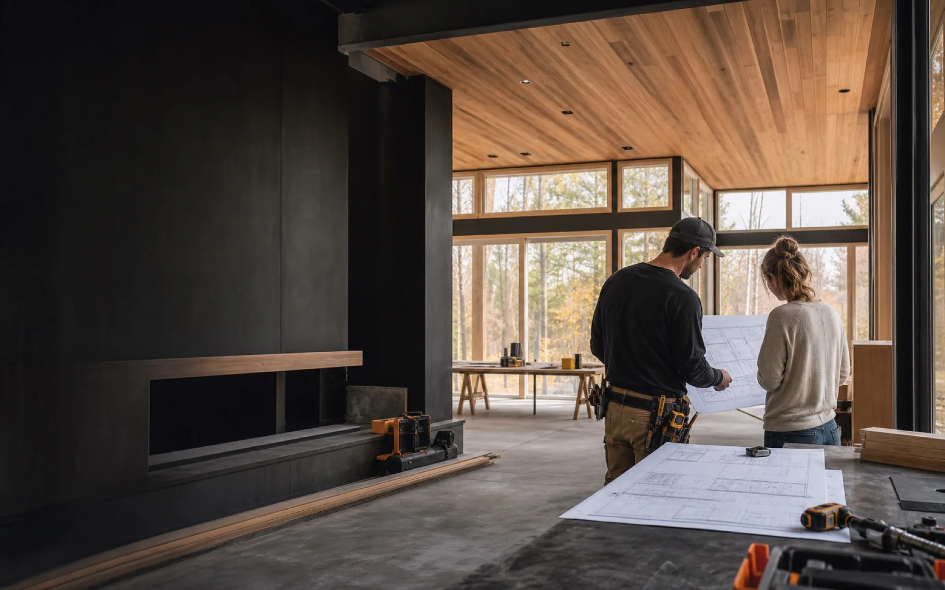 Canadian contractor reviewing renovation plans with a homeowner