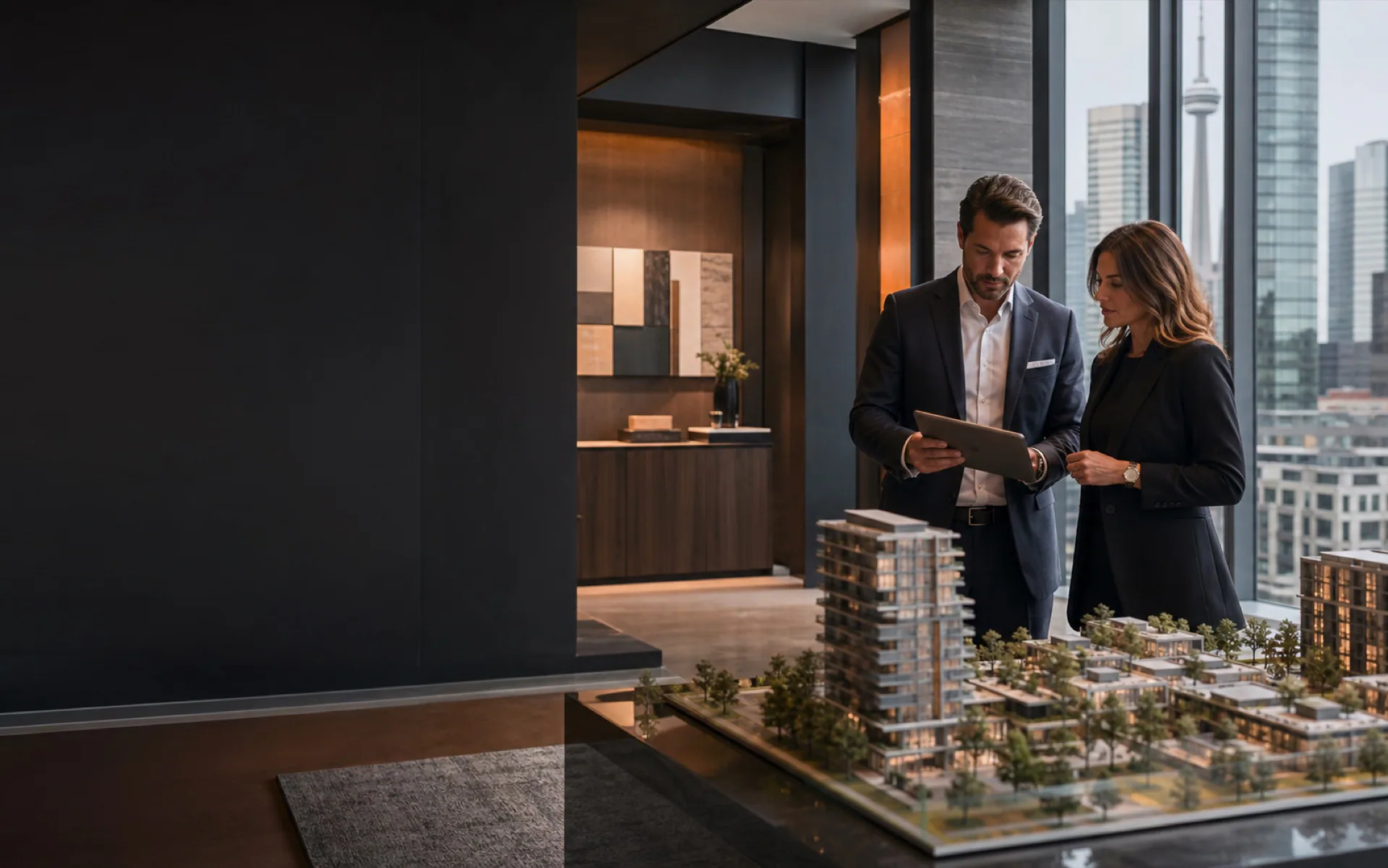Canadian real estate professionals reviewing a property development