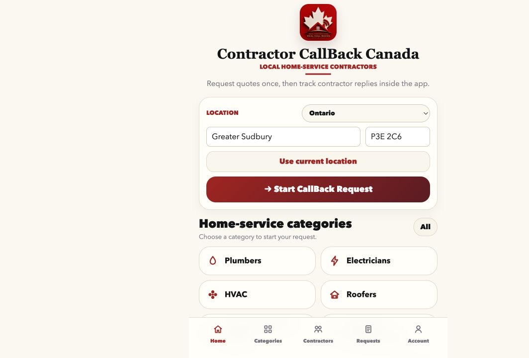 Contractor Callback Canada mobile-friendly website
